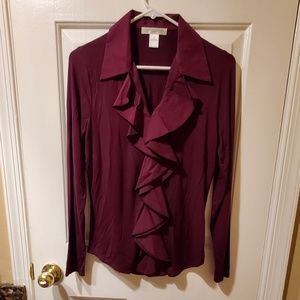 Purple Knit Ruffle Blouse - Size M